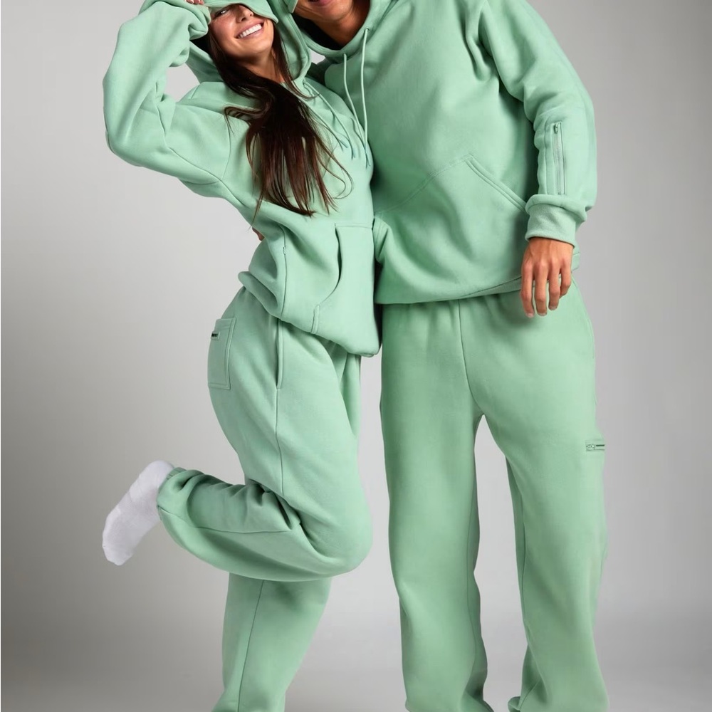 Aloe Green Matching Hoodie and Sweatpants Set Comfrt airplane mode